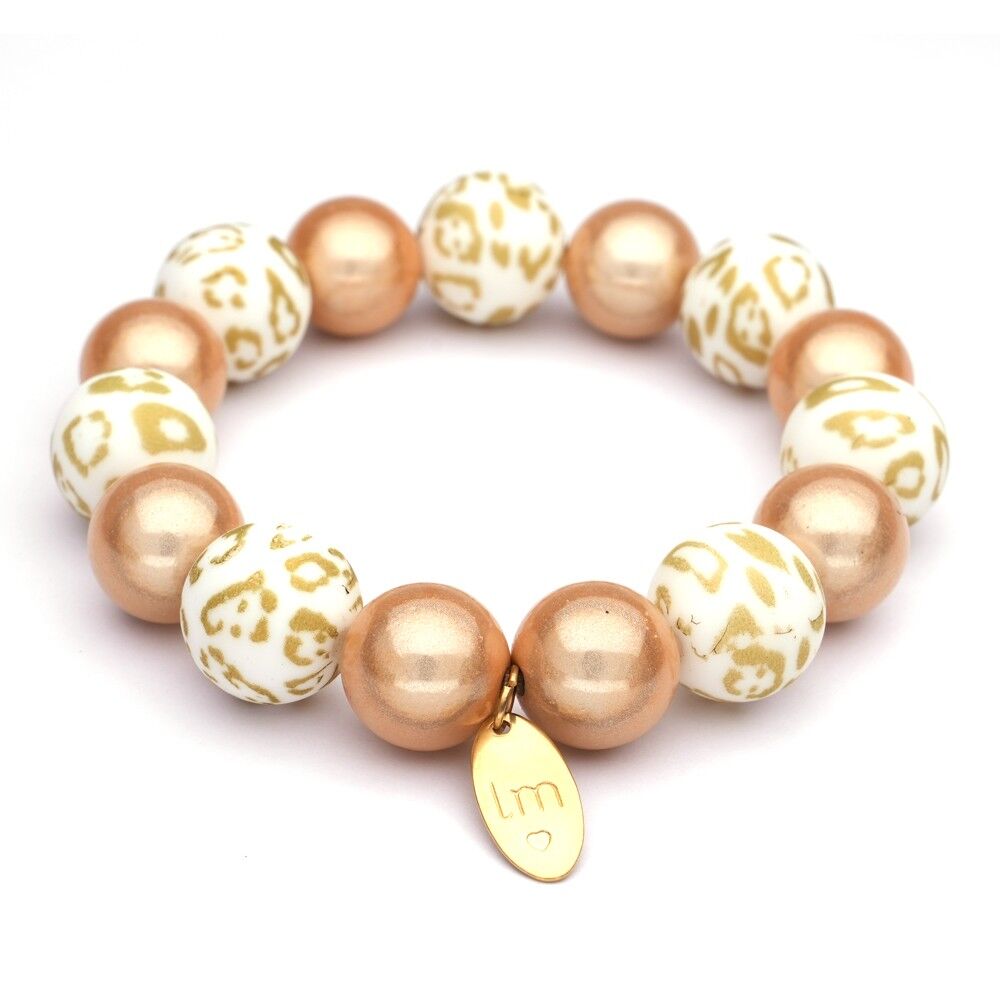 Pulsera LizzyMae Leopardo Blanco Champán 14mm
