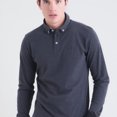 Polo de manga larga de algodón orgánico con tapeta de botones y puños en contraste
