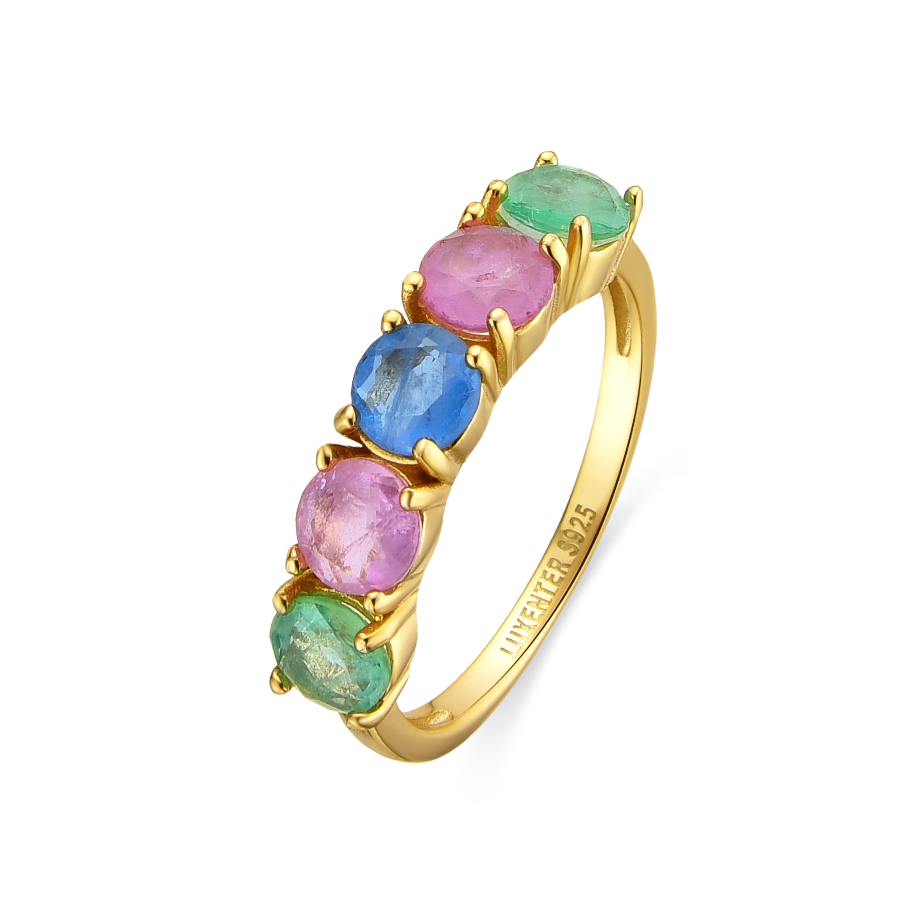 Anello Luxenter in argento sterling 925 e zirconi multicolor con finitura in oro 18k - Akma