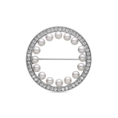 Luxenter Brooch with White Pearl Silver Finish - Shami