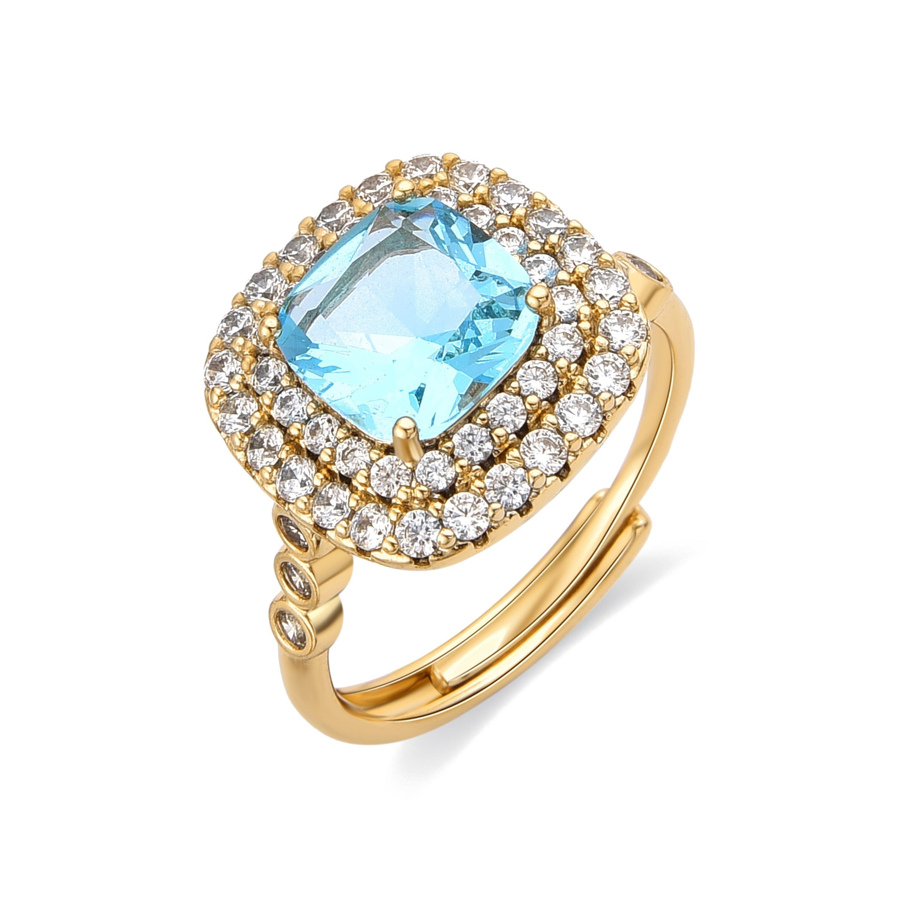 Anello Luxenter con Zirconia Acquamarina Finitura Oro 18k - Milli