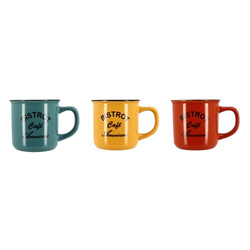 Mug bistrot 33cl en grès bleu-jaune- terracotta