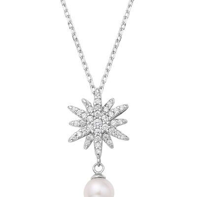 Floral Aster Pearl Drop Pendant
