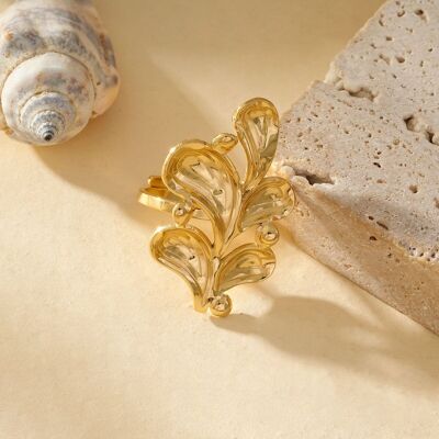 Anillo de oro ajustable con hoja grande
