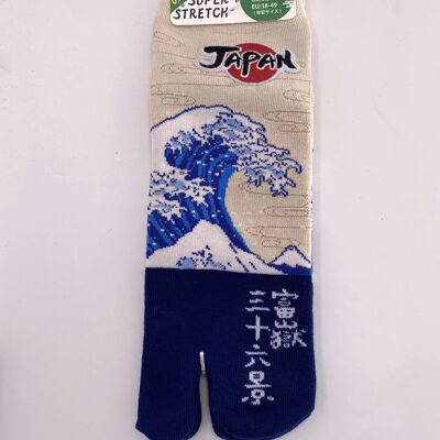 Calzini Tabi giapponesi in cotone con motivi a onde Hokusai, taglia 38-49