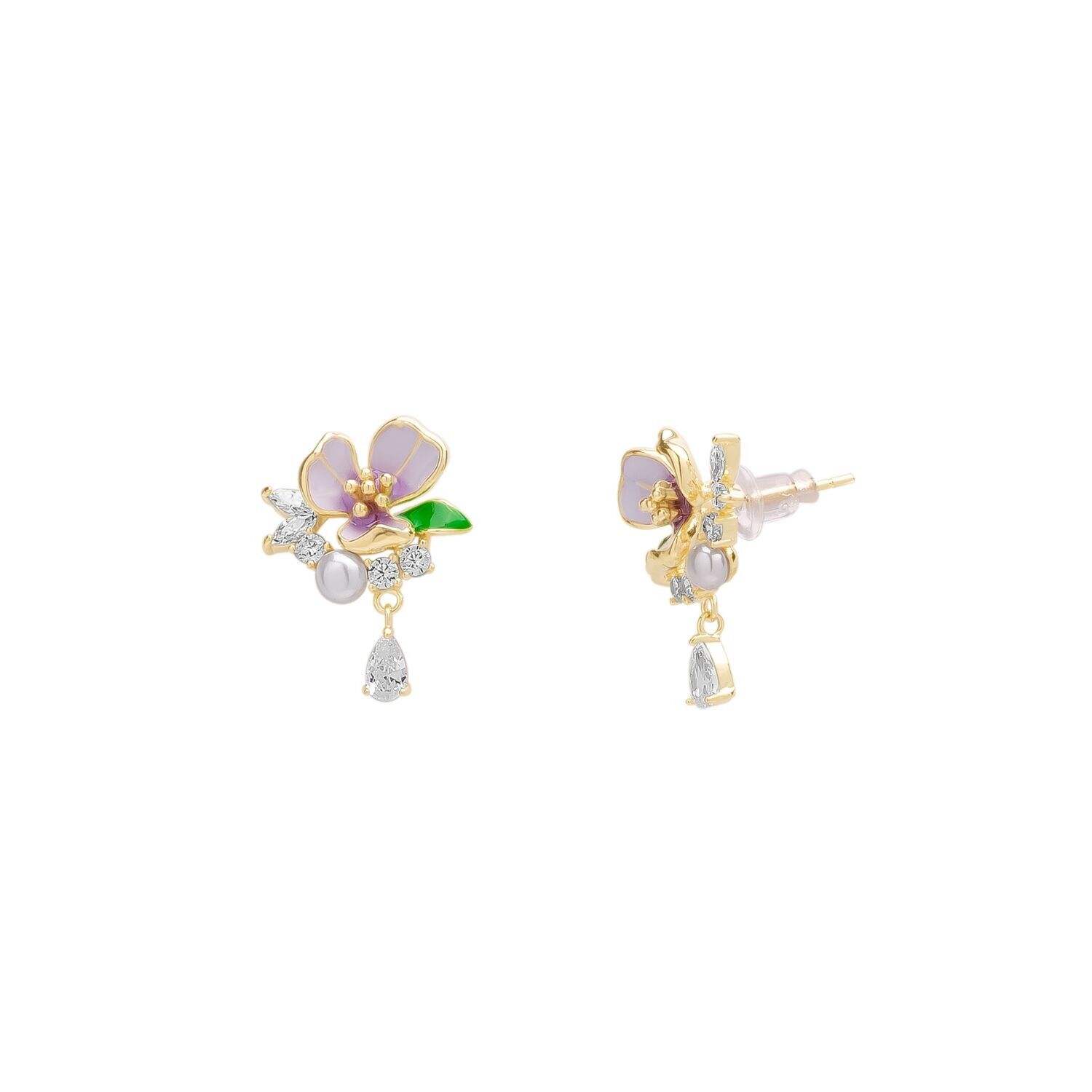 Boucles d'oreilles à motif floral Pansy Violet en argent sterling