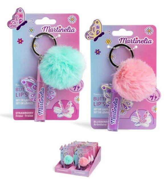 Schmetterlings-Lippenbalsam & Gloss-Duo – Pompom-Schlüsselanhänger - MARTINELIA