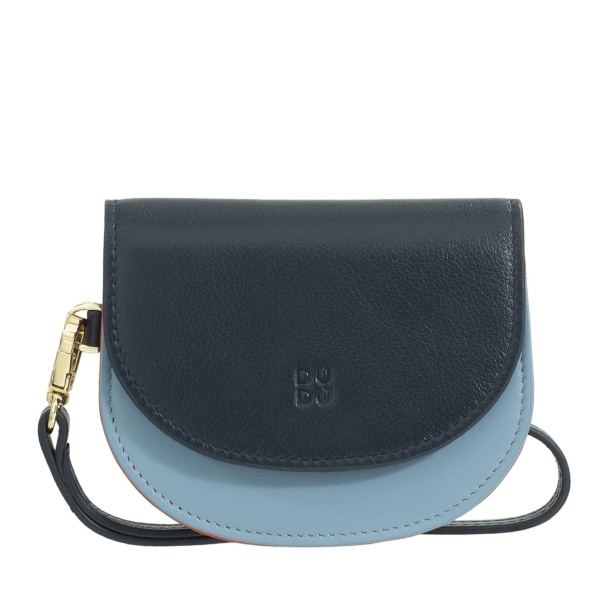DUDU Small women's leather wristlet purse wallet navy