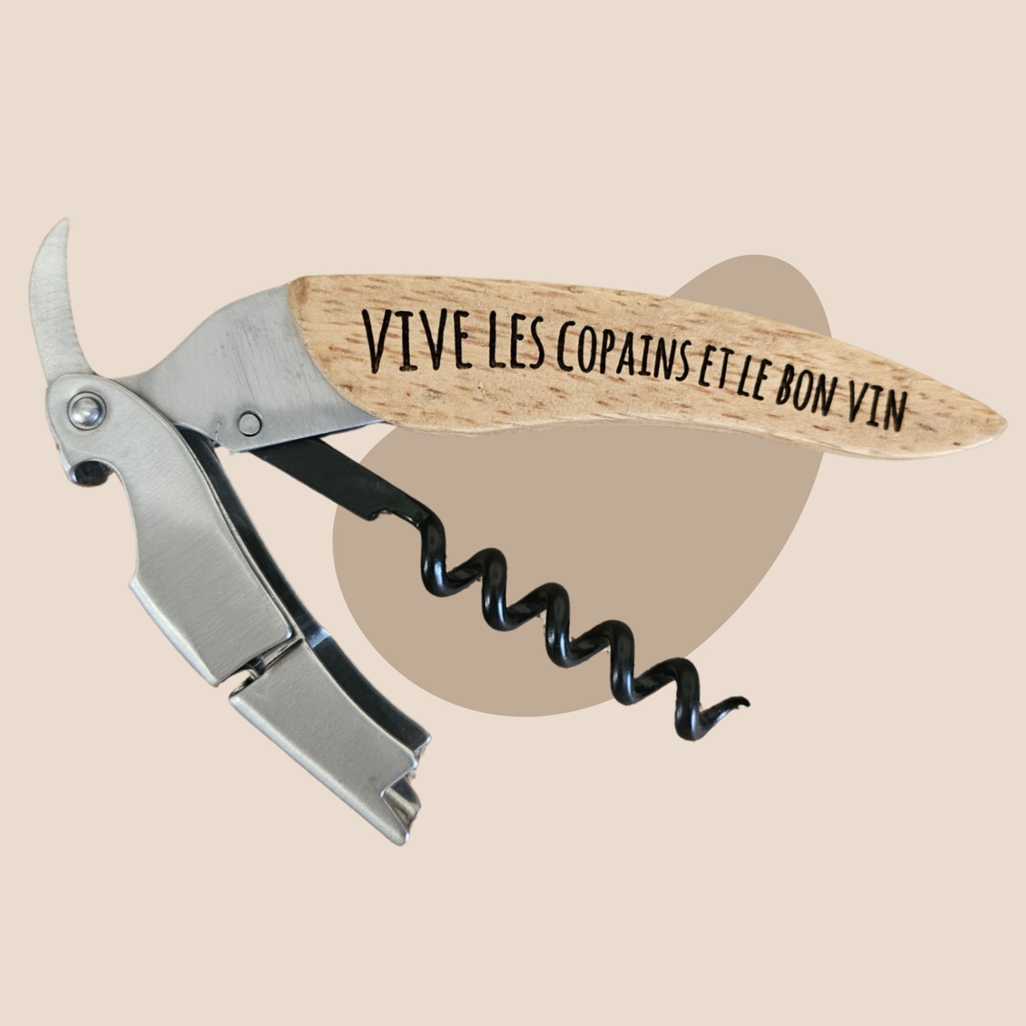 Personalized lemonade corkscrew "Long live friends and good wine"