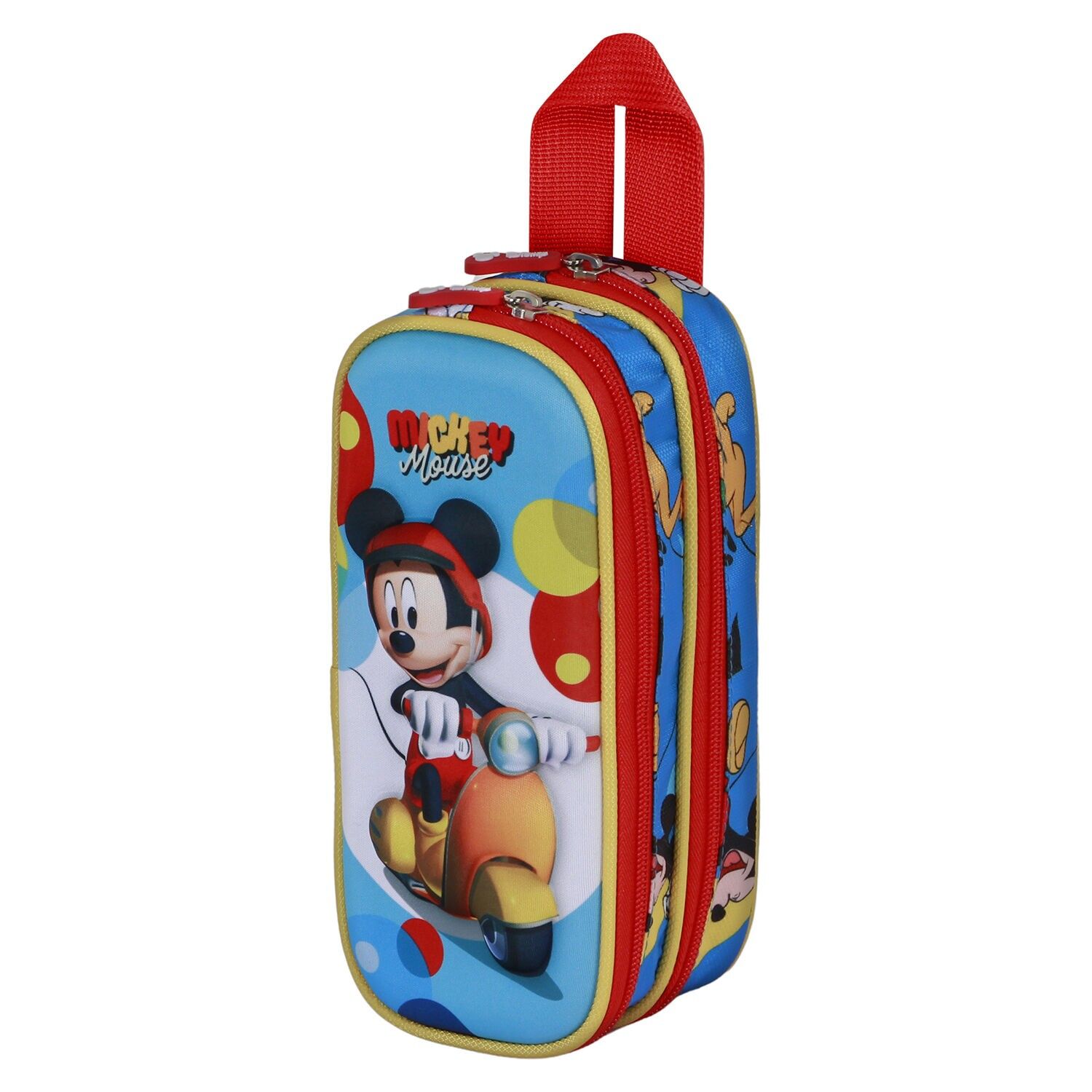 Trousse à crayons double 3D Disney Mickey Mouse Scooter, bleu