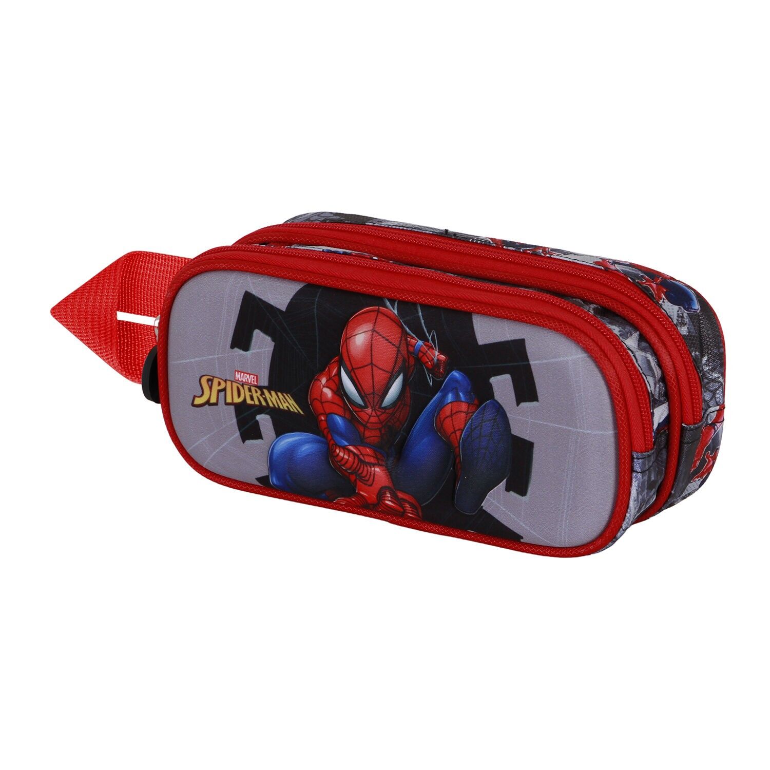 Trousse à crayons double 3D Marvel Spiderman Symbol, gris