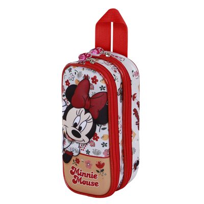 Disney Minnie Mouse Flowered-Estuche Portatodo 3D Doble, Rojo