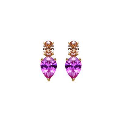 Pendientes Luxenter de Plata de Ley 925 y Circonita Rosa acabados en oro amarillo de 18k - Isre