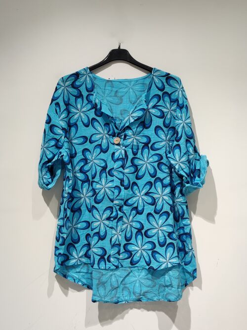 LISA Blouse courte à boutons Fleurs - PE25