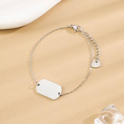 Pulsera de Plata En Cadena Fina Placa Rectangular Para Grabar