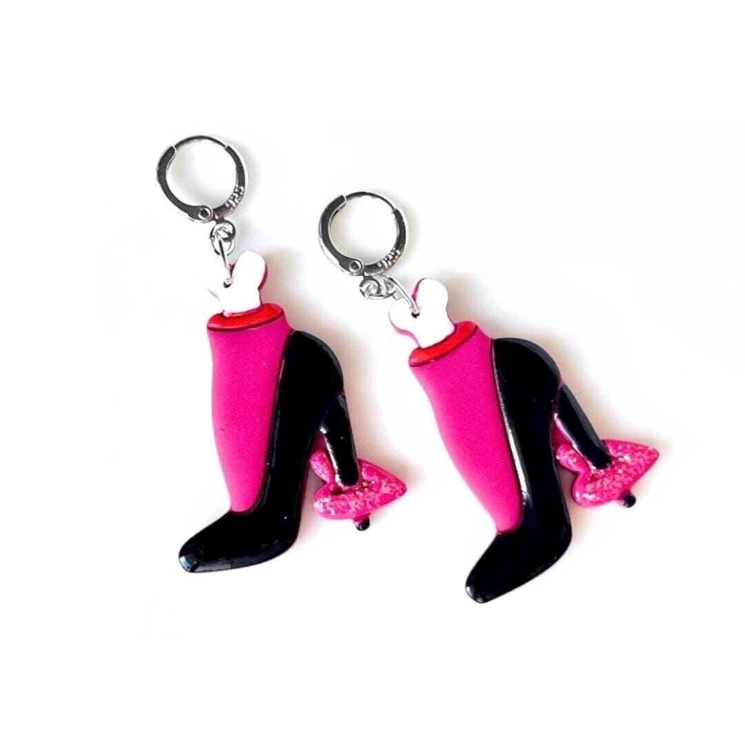 Orecchini Heartbreaker Valentine, tacchi alti, gioielli in argilla polimerica, placcati in argento 925, ipoallergenici, regali esclusivi per le donne