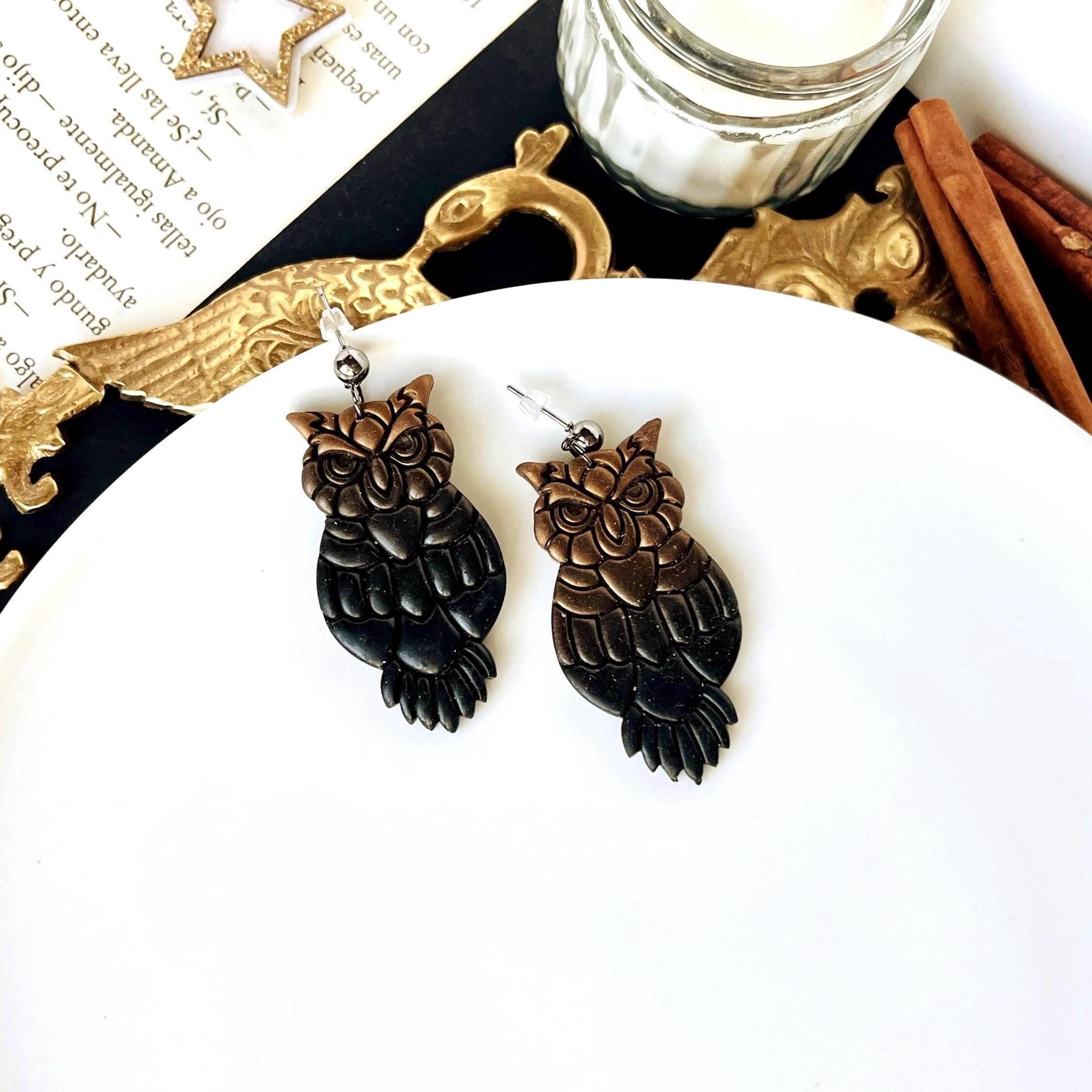 Orecchini gufo, orecchini in argilla polimerica, gioielli gufo, uccello notturno selvatico, gioielli in argilla per uccelli, regalo gufo per donne