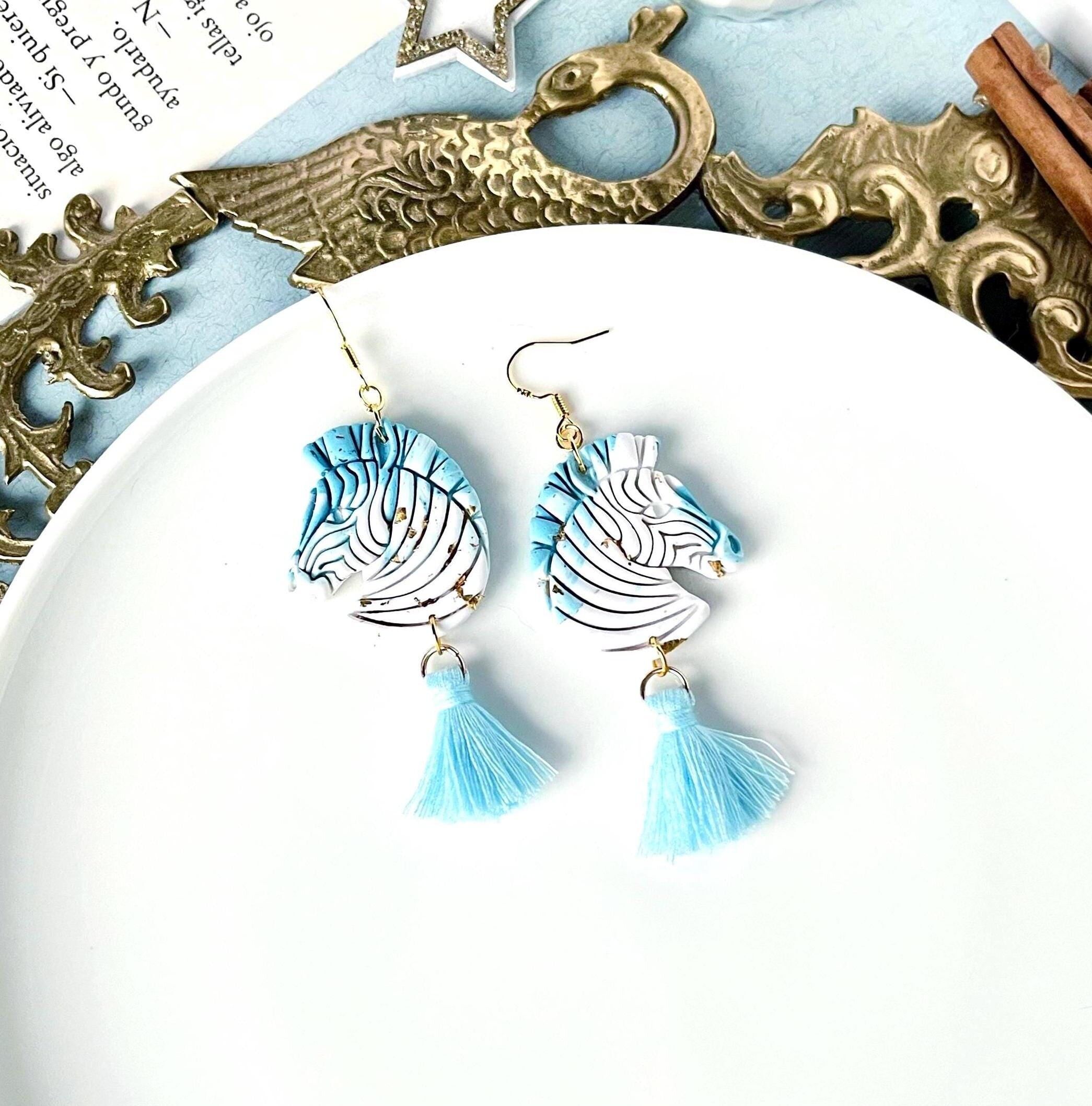 Orecchini zebra, gioielli in argilla polimerica, nappa, animali da safari, animali selvatici, regali per animali