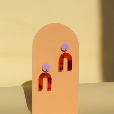 Mini Arch acrylic earrings with stainless steel studs in smoky brown