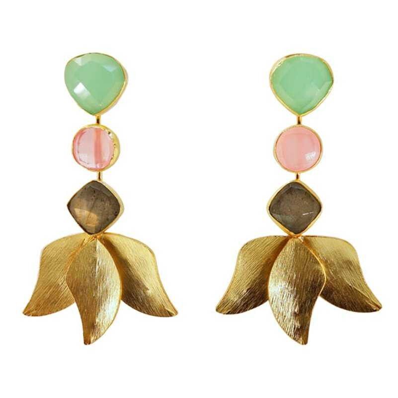 Caprio-Ohrringe Hellgrün, Rosa und Labradorit