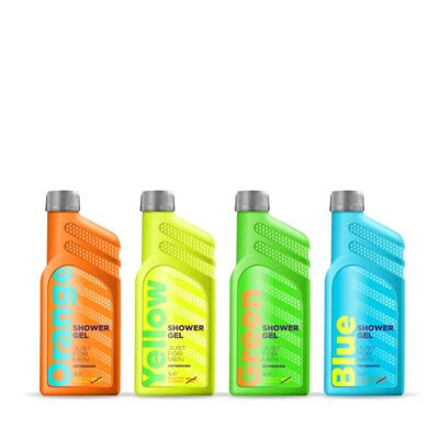 Gel doccia per uomo in grande contenitore fluorescente