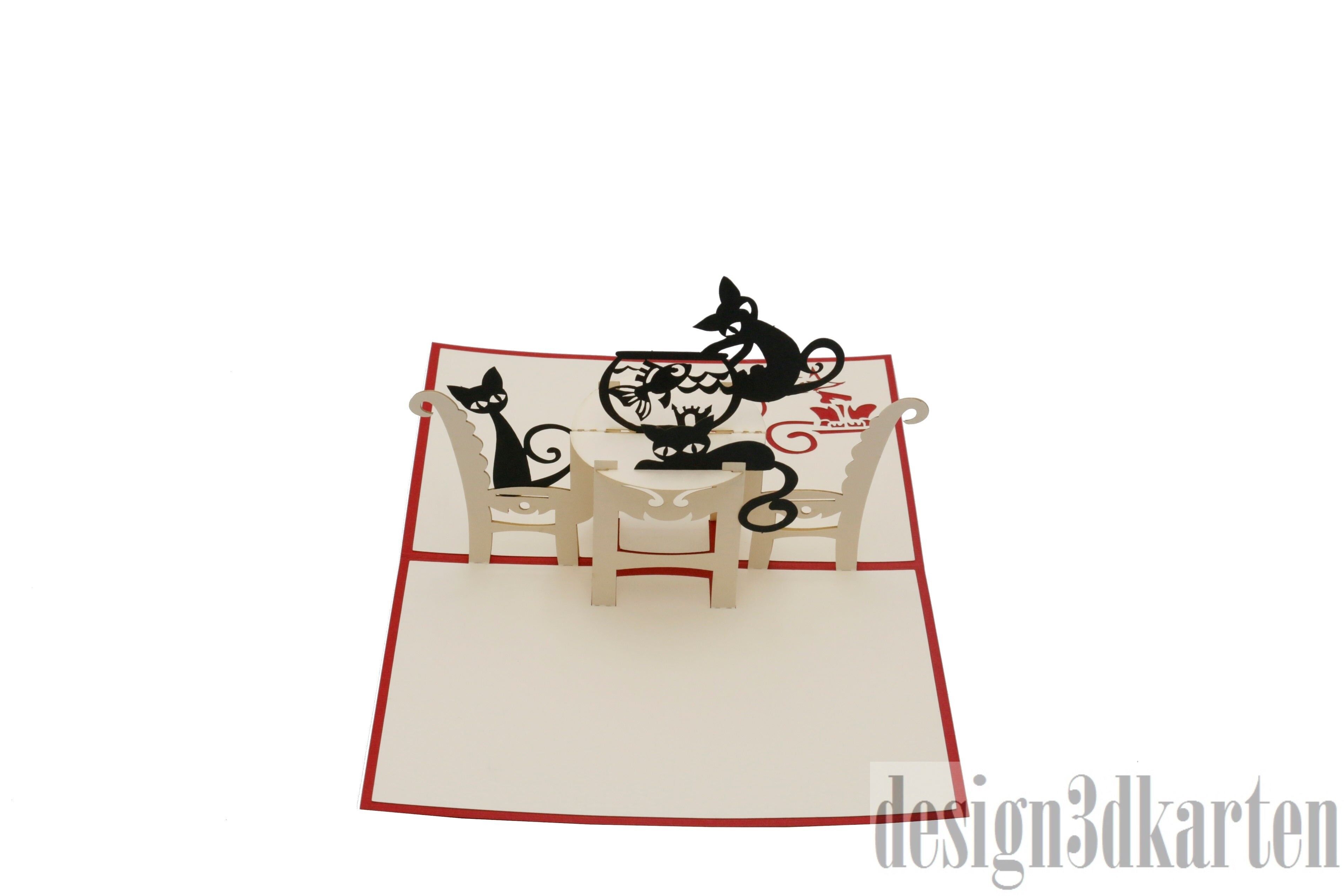 Biglietto pop-up gatto con pesce