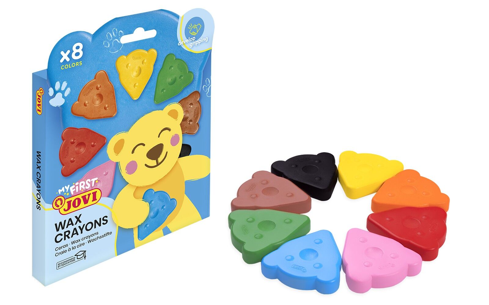 Jovi - MY PRIMER CRAYON Scatola da 8 pastelli a cera a forma di orsetto nei colori base