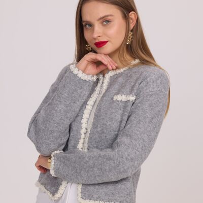 Cardigan aderente in maglia con ricamo floreale - 5381