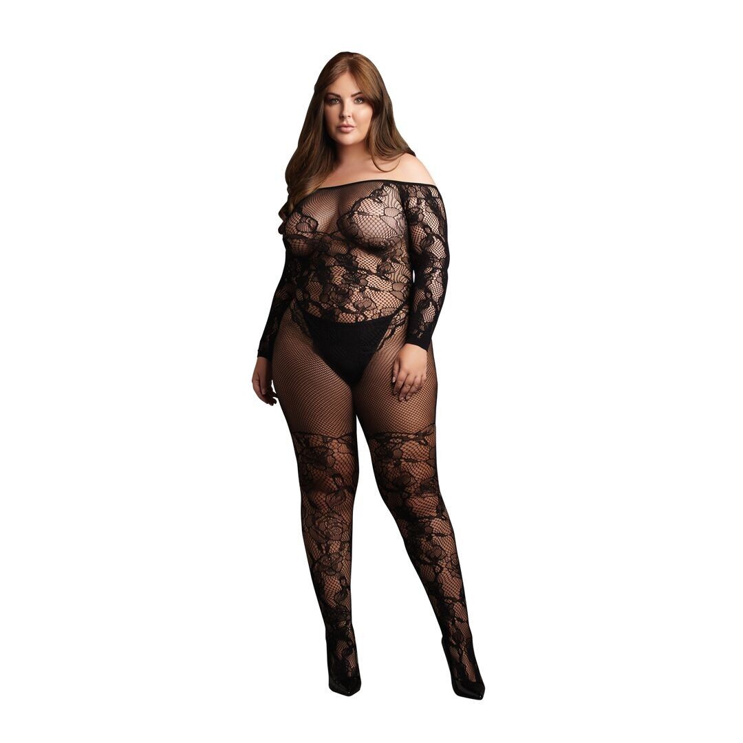 Le Désir by Shots – Langärmliger Bodystocking mit offener Vorderseite – OSX – Schwarz