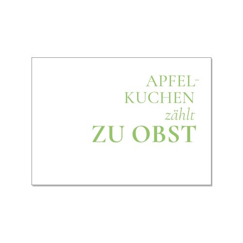 Postkarte quer, Apfelkuchen zählt zu Obst