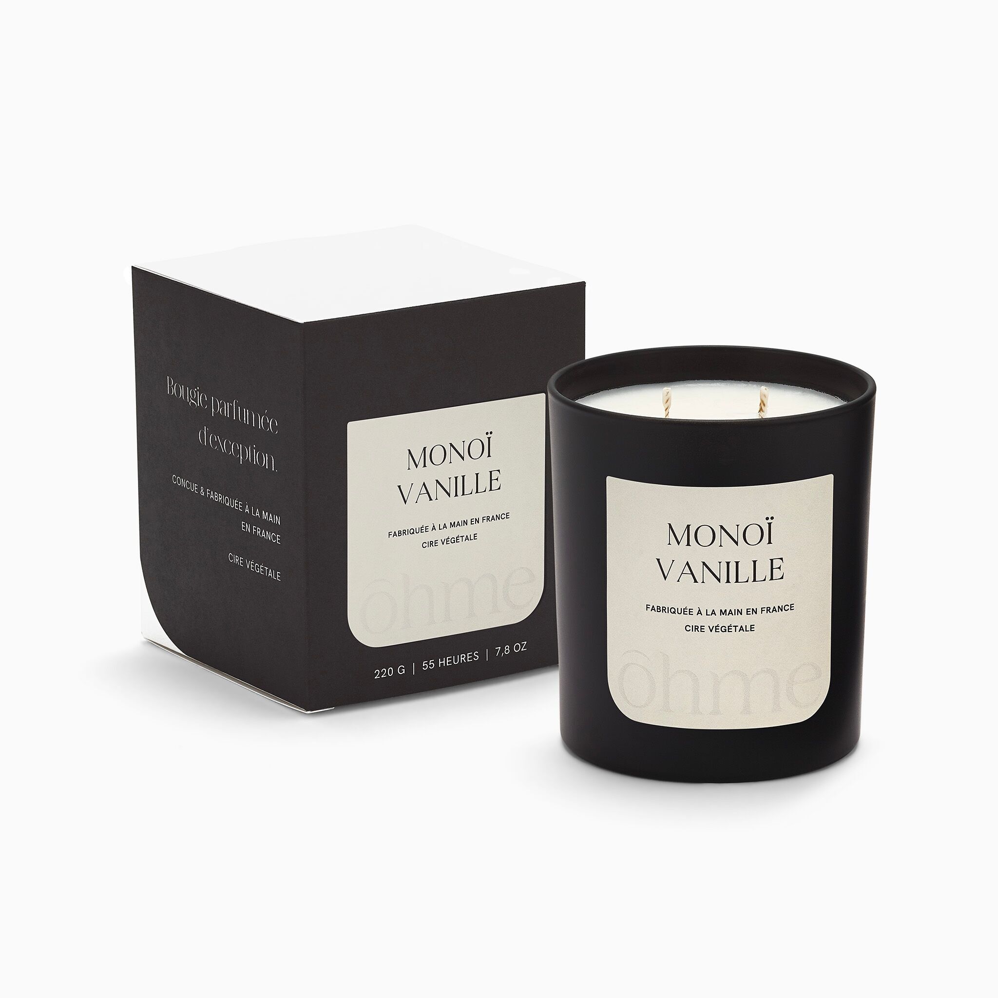 Große Monoï Vanille-Duftkerze | Pflanzenwachs, 220 g (2 Dochte)