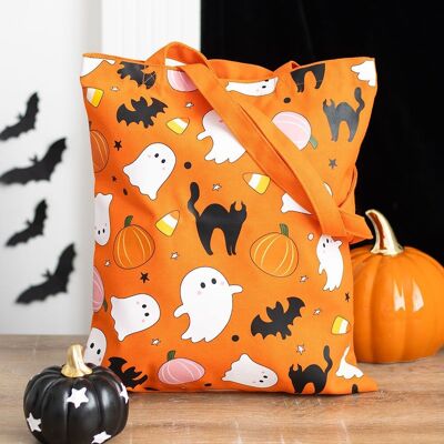 Bolso de mano de polialgodón con estampado de fantasmas dulces y espeluznantes