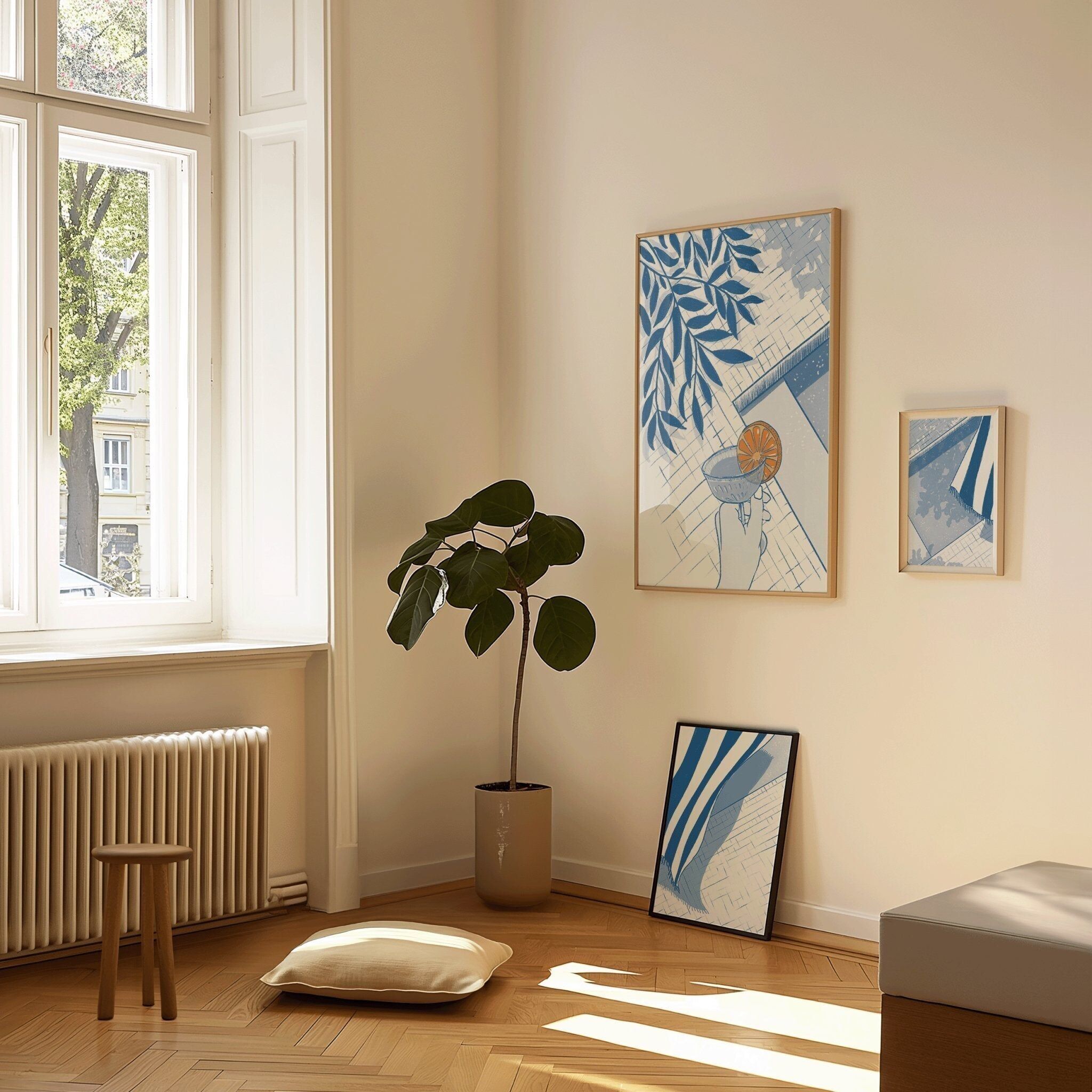 Mediterráneo | cartel de viaje | Arte mural moderno I Tríptico Vermuteo