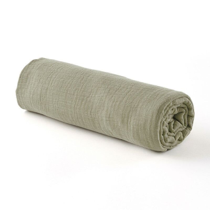 Baby Spannbettlaken Baumwollgaze SALBEIGRÜN