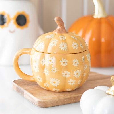 Taza con tapa de calabaza con diseño floral