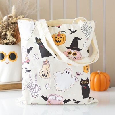 Bolso de mano de polialgodón con estampado de fantasmas