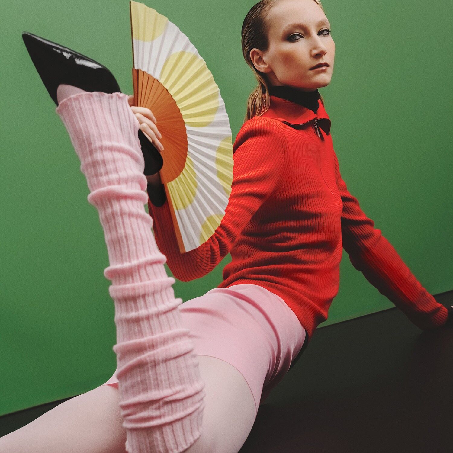 Ventaglio Fluo Dots - 23 cm - Bianco e Giallo