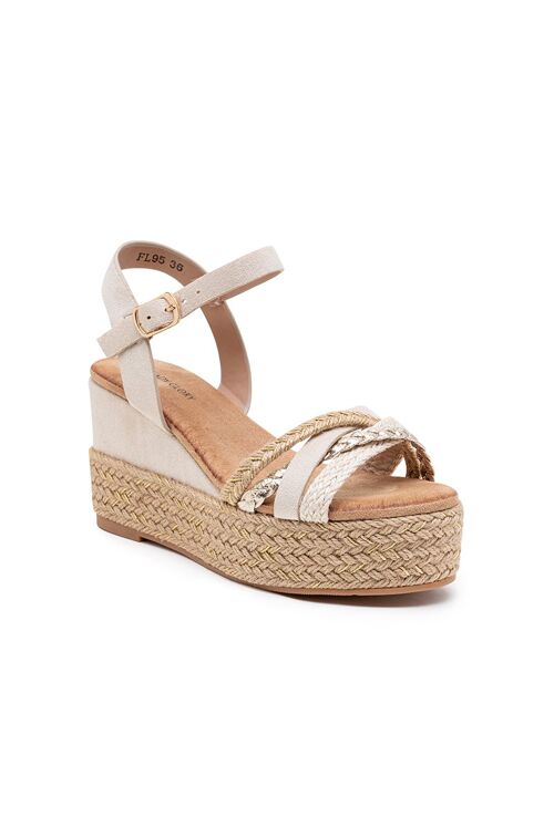 Sandales compensées noires en raphia – Élégance et confort bohème