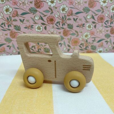 Wooden & Silicone Tractor - Yellow