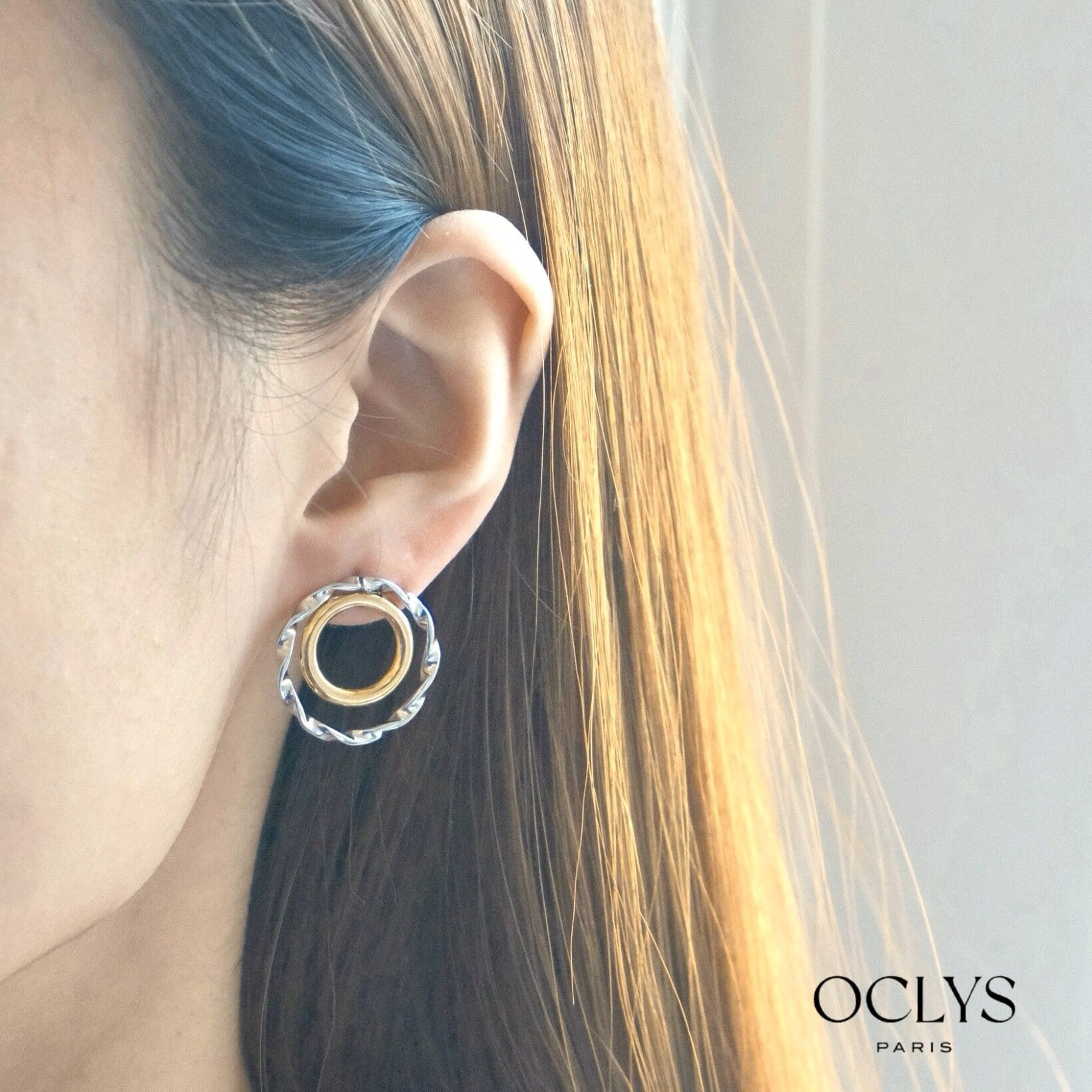 Oriane two-tone stainless steel double circle earrings