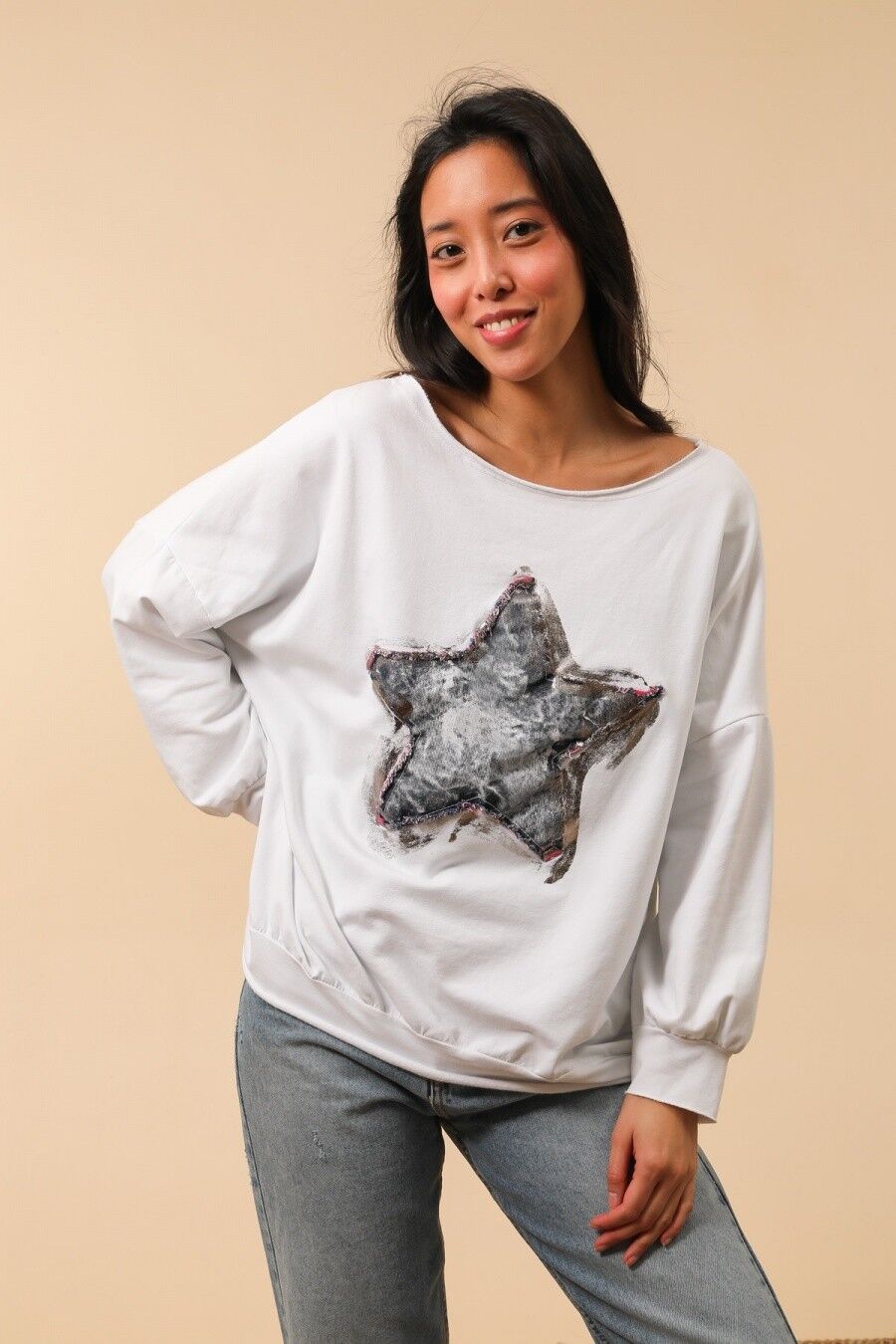 Pull motif étoile en jean