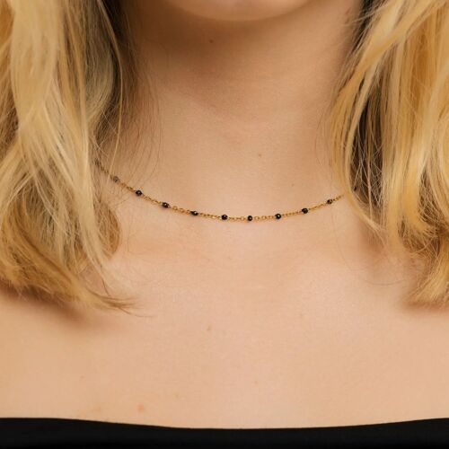 Collier Perles Noires Plaqué Or 18 carats avec Cristal Swarovski