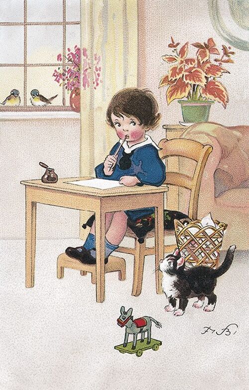 Carte postale garçon studieux