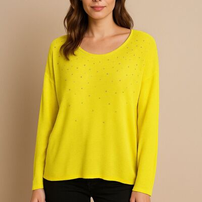 Maglia leggera con strass di cristallo su tutta la parte anteriore