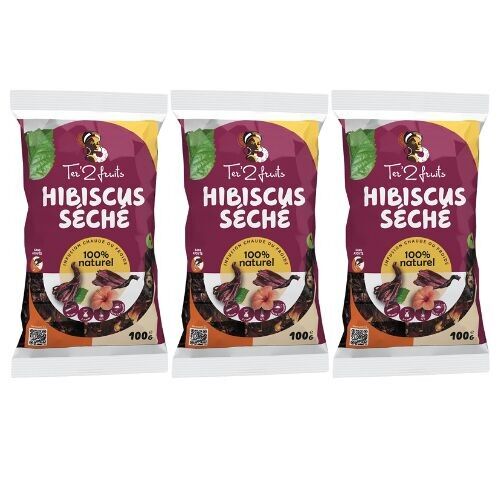 Pack of 3 dried hibiscus flowers, 100% natural, 3 x 100g