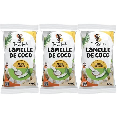 Pack of 3 packs of coconut strips, 100% natural, 3 x 100g