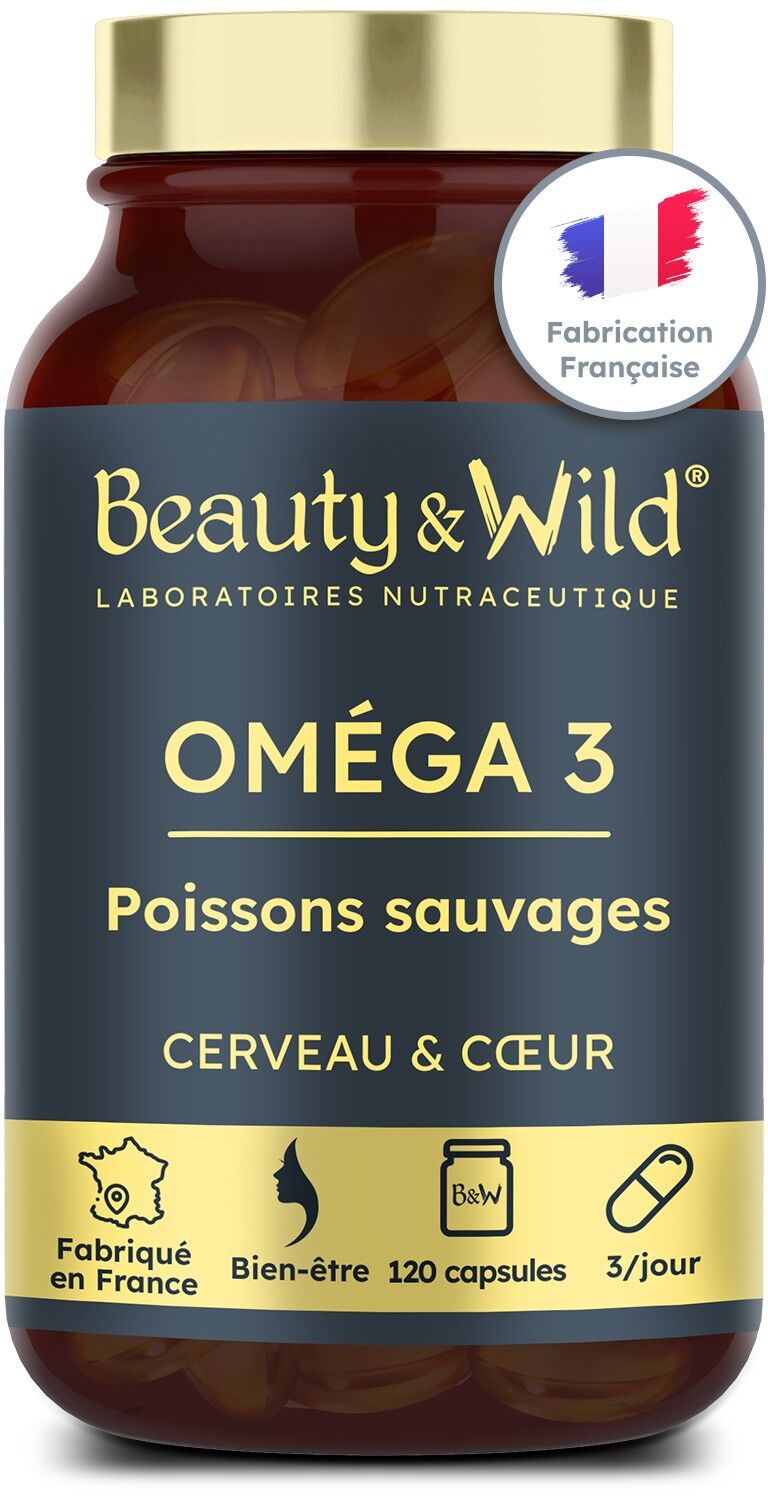 OMEGA 3 Kapseln - 2000mg Wildfischöl, Reich an EPA/DHA Aminosäuren, Herzgesundheit, Cholesterin, Gehirn, Ideal für Bodybuilding, Fitness, 120 Omega 3 Kapseln - Beauty&Wild