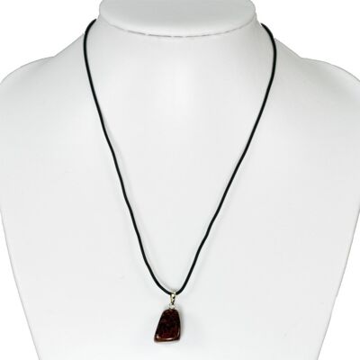 Collana in caucciù con ciondolo in pietra naturale mogano ossidiana