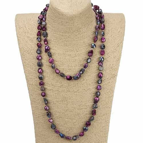 Lange Zuchtperlenkette mit Fantasyperlen, 120cm, Lila-Grau