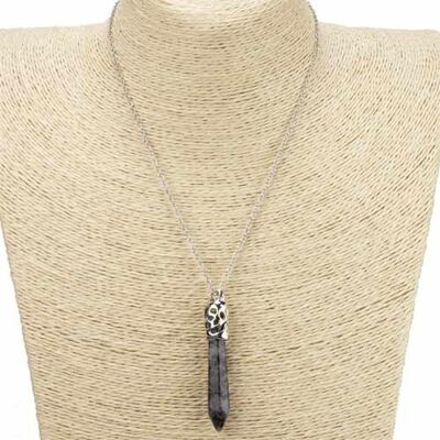 Collana con pendente a pendolo in pietra naturale, labradorite nera